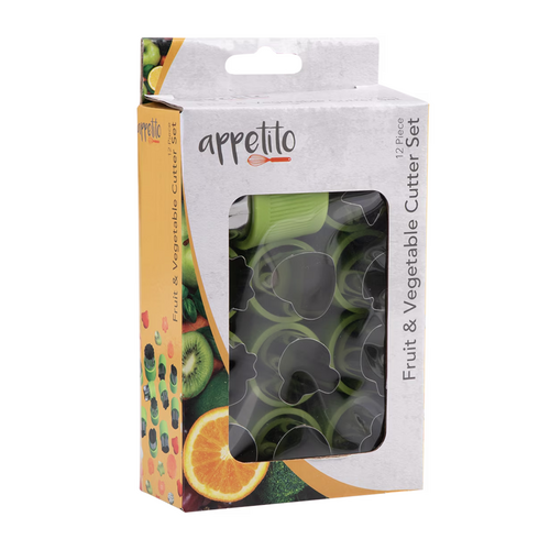 Appetito Fruit & Vegetable Cutters Assorted Shapes Green - Set of 12 - 3624G