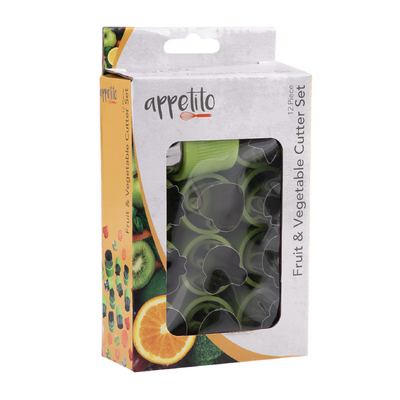 Appetito Fruit & Vegetable Cutters Assorted Shapes Green - Set of 12 - 3624G