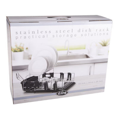 D.Line Stainless Steel 2-Tier Dish Rack w/ Draining Board - Black - 4578