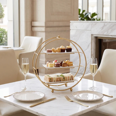 Chef Inox Serve Beechwood 3-Tier Display Stand with White Trays 400x170mm - 55655
