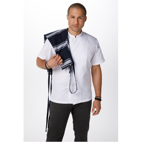 Chef Works Navy Butcher Stripe Bib Apron - BSBA - BSBA