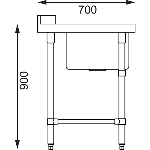 Vogue Dishwasher Inlet Table with Sink (90mm outlet) 1200x700x960mm L/H - DE471