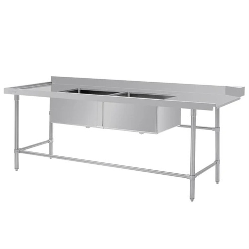 Vogue Dishwasher Inlet Table with Double Bowl Sink 90mm outlet 2400x700x960mm L/H - DE475