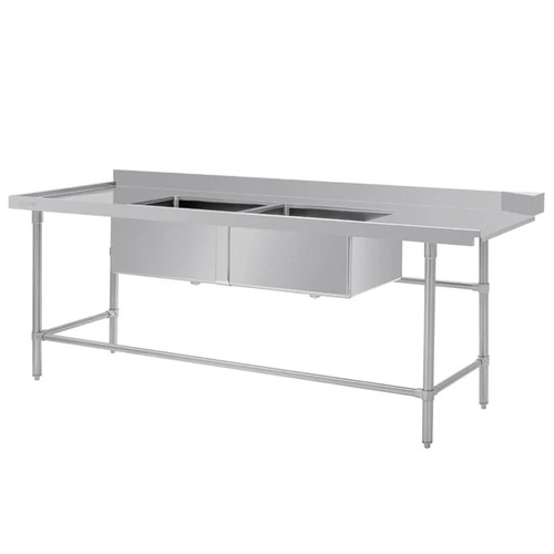 Vogue Dishwasher Inlet Table with Double Bowl Sink 90mm outlet 2400 x 700 x 960mm L/H - DE475