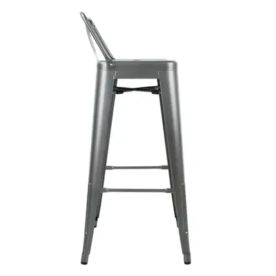Bolero High Metal Bar Stools with Back Rests Gun Metal Grey (Pack of 4) - DM935
