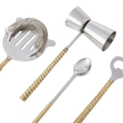 Davis & Waddell Twisted Gold and White Marble Bar Set 5 Piece - DTABV01