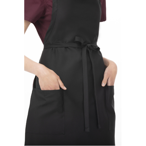 Two Patch Pocket Bib Apron - Black - F53-BLK - F53-BLK