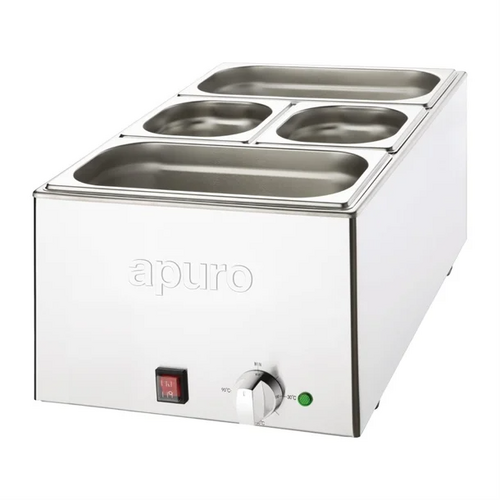 Apuro FT691-A Bain-Marie with Pans 2 x 1/3 & 2 x 1/6 Pans 150mm Deep Inc Lids - FT691-A