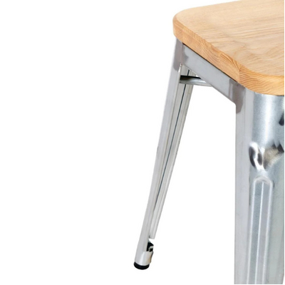 Bolero Galvanised Steel Bistro Low Stools with Wooden Seat Pad ( Pack of 4 ) - GM634