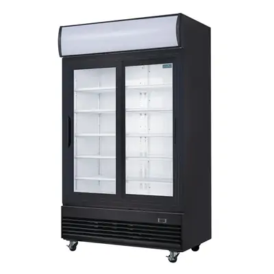 Polar GM814-A G-Series Upright Display Cooler with Light Box Double Sliding Door - Black - GM814-A