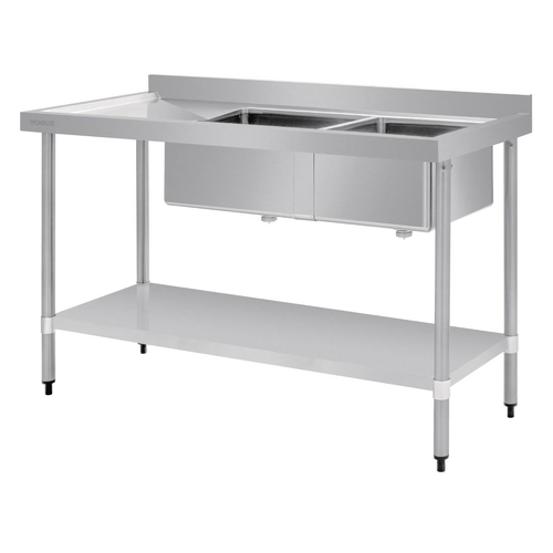 Vogue Double Bowl Sink L/H Drainer (90mm Drain) 1500mm - HC905