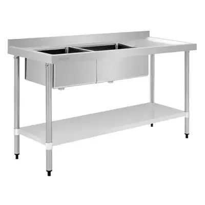 Vogue Double Bowl Sink R/H Drainer (90mm Drain) 1500x700mm - HC916
