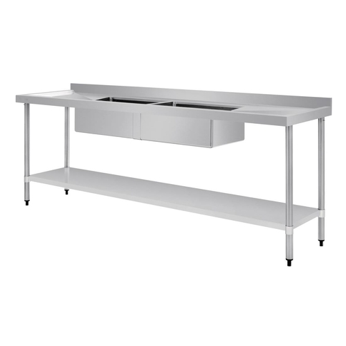 Vogue Double Bowl Sink Double Drainer (90mm Drain) 2400x700mm - HC921