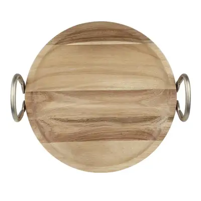 Olympia Acacia Wood Round Serving Dish with Metal Handles – 345mm - HX388