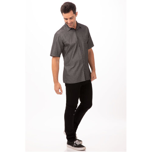 Chef Works Detroit Striped Short Sleeve Denim Shirt - SKS003-BLK-S - SKS003-BLK-S