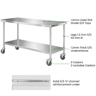 Modular Systems WBM7-1800-A Mobile Workbench with Undershelf 1800 x 700 x 900mm - WBM7-1800-A