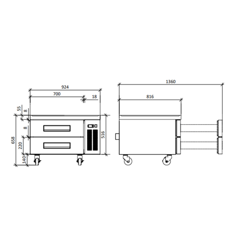 FED-X XCB-36 - Chef Base Refrigerated Drawer Bench 184 Litres - XCB-36