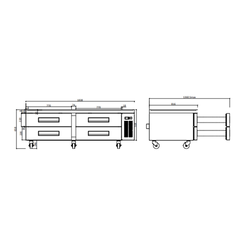 FED-X XCB-72 - Chef Base Refrigeratied Drawer Bench 453 Litres - XCB-72