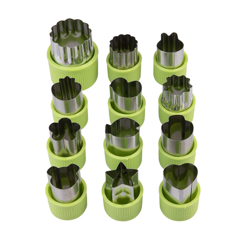 Appetito Fruit & Vegetable Cutters Assorted Shapes Green - Set of 12 - 3624G
