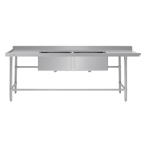 Vogue Dishwasher Inlet Table with Double Bowl Sink 90mm outlet 2400x700x960mm L/H - DE475