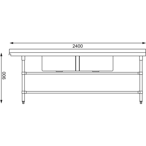 Vogue Dishwasher Inlet Table with Double Bowl Sink 90mm outlet 2400x700x960mm R/H - DE476