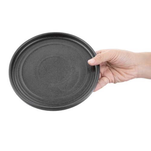 Olympia Cavolo Textured Black Flat Round Plate 220mm (Box of 6) - FD909