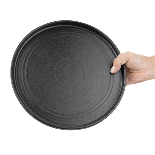 Olympia Cavolo Textured Black Flat Round Plate 270mm (Box of 4) - FD910