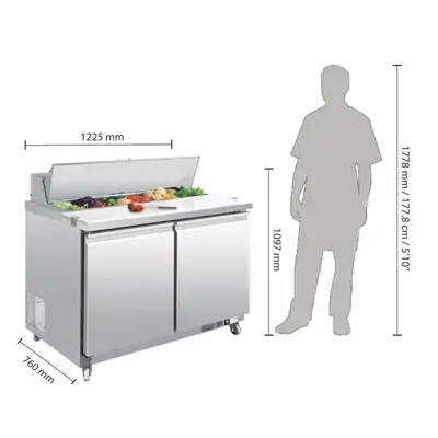 Polar GD882-A U-Series Double Door Prep Counter Fridge 405Ltr - GD882-A