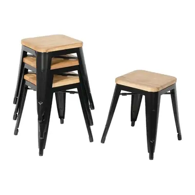 Bolero Low Metal Bar Stools with Wooden Seat Pad Black ( Pack of 4 ) - GM635