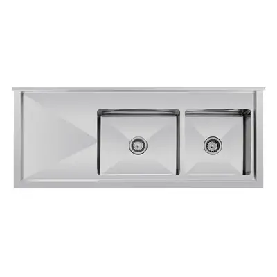 Vogue Double Bowl Sink L/H Drainer (90mm Drain) 1500mm - HC905