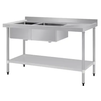 Vogue Double Bowl Sink R/H Drainer (90mm Drain) 1500x700mm - HC916