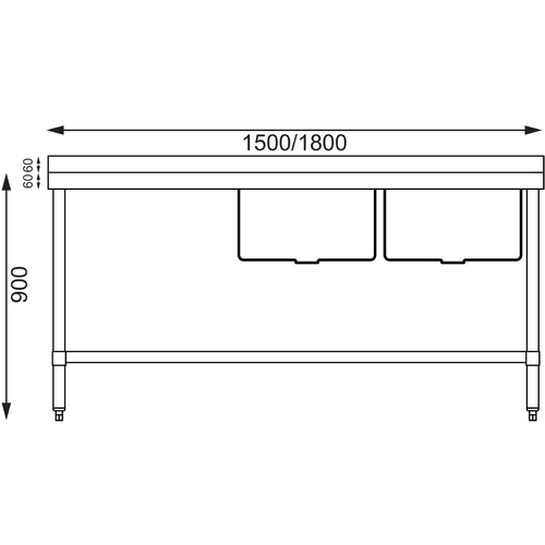 Vogue Double Bowl Sink L/H Drainer (90mm Drain) 1500x700mm - HC917