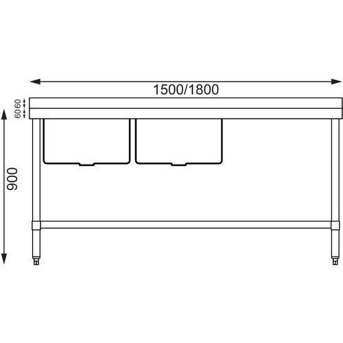 Vogue Double Bowl Sink R/H Drainer (90mm Drain) 1800x700mm - HC919