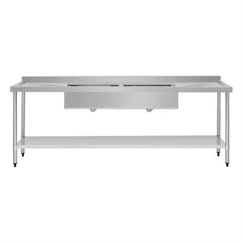 Vogue Double Bowl Sink Double Drainer (90mm Drain) 2400x700mm - HC921