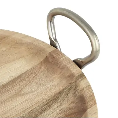 Olympia Acacia Wood Round Serving Dish with Metal Handles – 345mm - HX388