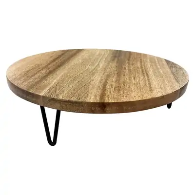 Olympia Round Display Stand Mango Wood with Metal Legs - 300x80mm - HY752