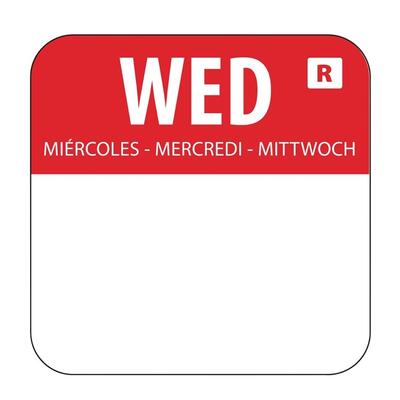 Hygiplas Colour Coded Food Labels Wednesday Red (Roll of 1000) - L933