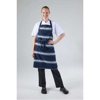 Chef Works Navy Butcher Stripe Bib Apron - BSBA - BSBA