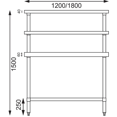 Vogue Table with Gantry Shelf St/St - 1500x1800x600mm - CC360