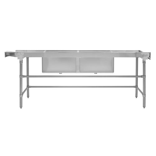 Vogue Dishwasher Inlet Table with Double Bowl Sink 90mm outlet 2400x700x960mm L/H - DE475