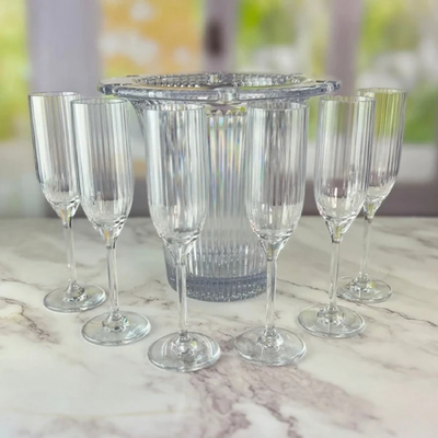 D-Still Bamboo Champagne Bucket 3.8L W/ 6 Flutes 145ml - DSS142K