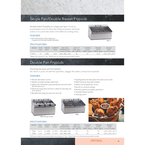 Roband FR18 - 8L Electric Frypod  Bench Top Fryer  - FR18