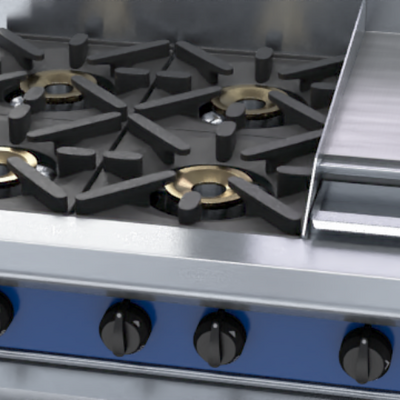 Blue Seal GE56C - 4 Burner Gas Cooktop + 300mm Griddle with Electric Convection Oven - GE56C