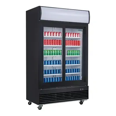 Polar GM814-A G-Series Upright Display Cooler with Light Box Double Sliding Door - Black - GM814-A