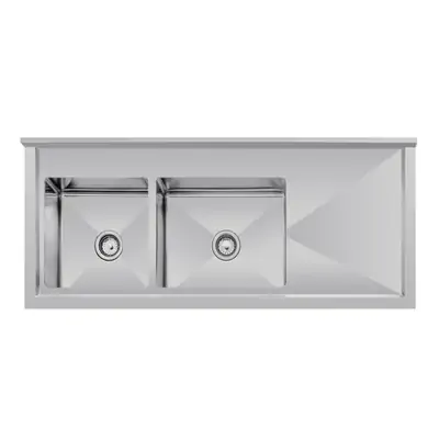 Vogue Double Bowl Sink R/H Drainer (90mm Drain) 1500x700mm - HC916