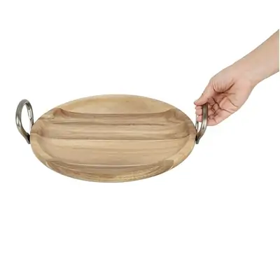 Olympia Acacia Wood Round Serving Dish with Metal Handles – 345mm - HX388