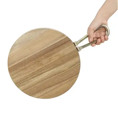Olympia Round Paddle Board Acacia Wood Metal Handle - 458x305mm - HX389