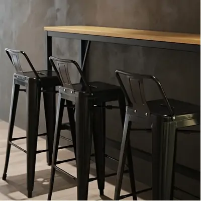 Bolero High Metal Bar Stools with Back Rests Black (Pack of 4) - DL882
