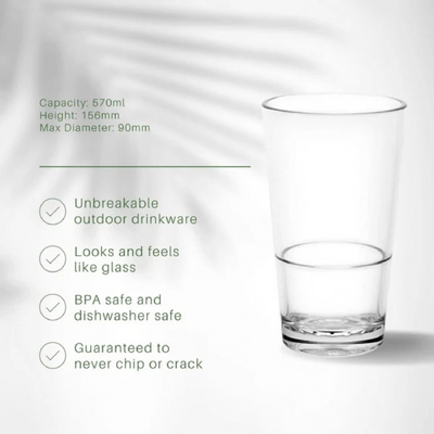 D-Still Essentials Polycarbonate Highball Beer W&M Certified & Nucleated 570ml (Box of 4) - DSH570P