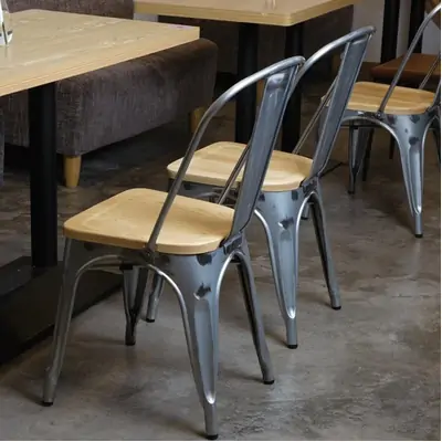 Bolero Galvanised Steel Dining Sidechairs with Wood Seat Pad ( Pack of 4 ) - GM642
